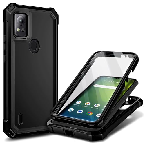 WDHD Compatible with Cricket Icon 5, AT&T Motivate 4 Case with [Built-in Screen Protector], Full-Body Protective Shockproof Rugged Bumper Cover, Impact Resist Durable Phone Case (Black)