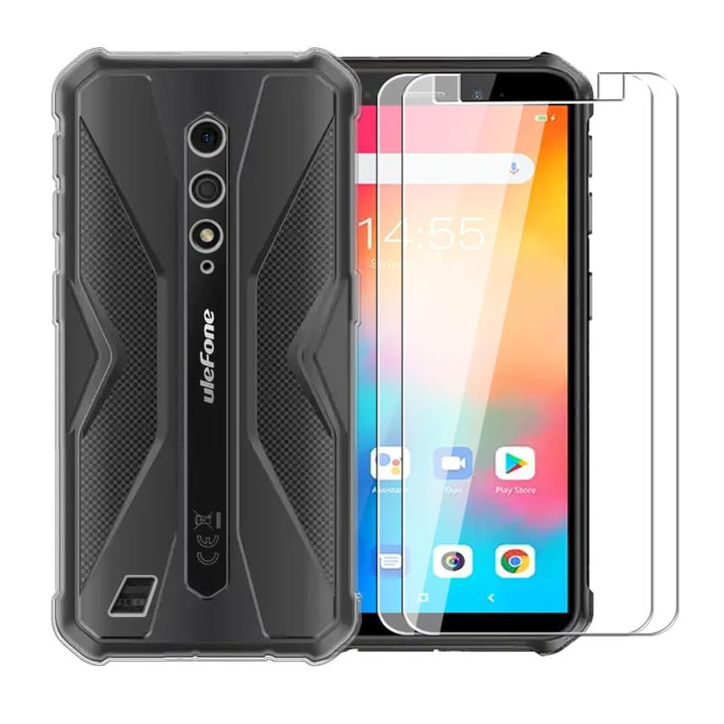 WDMYLFTW Case for Ulefone Armor X12 Pro + [2 Pack] Glass Screen Protector Tempered Film - Transparent Silicone Soft Flexible Bumper Shockproof TPU Protective Cover Shell (Clear)