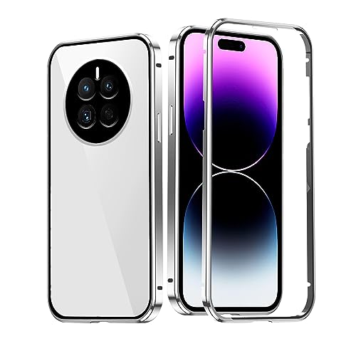 Wousunly Compatible with Realme GT5 Pro Case Double-Sided Glass Mirror Guard Black, Realme GT5 Pro Phone Case Magnetic Adsorption Shockproof Protective Luxury Slim Cover (Silver)