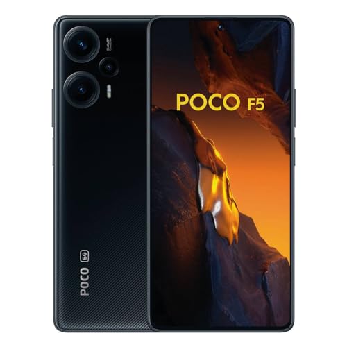 Xiaomi Poco F5 5G + 4G LTE 256 Go + 12 Go Version mondiale débloquée 6,67" 120 Hz 64 MP Triple caméra (Tmobile Mint Tello Metro USA Market) + (avec chargeur rapide de voiture 51 W) (Noir (Global))