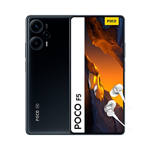 Xiaomi Poco F5 5G + 4G LTE 256GB + 8GB Versión global desbloqueado 6.67" 120Hz 64Mp Triple cámara (Tmobile Mint Tello Metro USA Market) + (con paquete de cargador Fast Car 51W) (Negro Global)