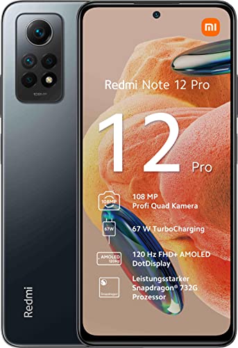 Xiaomi Redmi Note 12 Pro 4G (256GB + 8GB) Factory Global Desbloqueado 6.67" 108MP Pro Triple Cámara (Tmobile/Tello/Mint USA Market) + Extra (Cargador rápido dual para automóvil de 33w) (Gris grafito (Global))