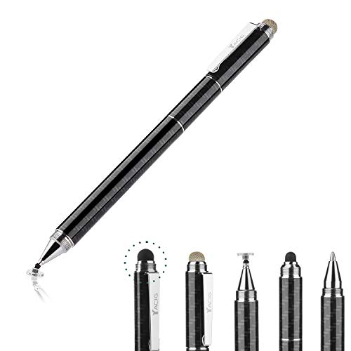 Yacig Capacitive Stylus Pen, 4-in-1 High Sensitivity and Precision Touch Screen Stylus Clear Disc Tip,Black Rubber Tip &Mesh Fiber Tip Compatible with Universal Touch Screen Device,Black