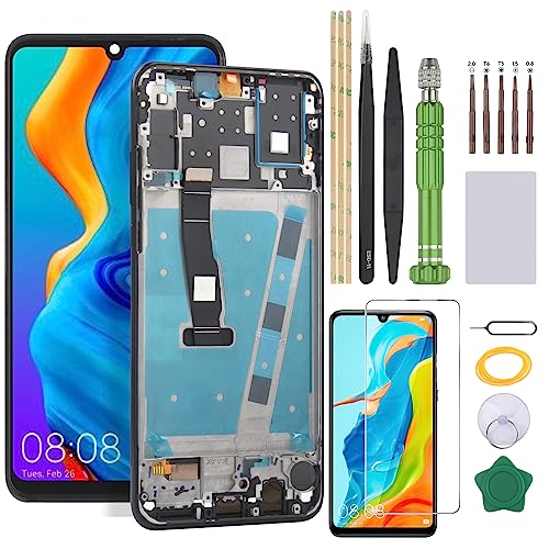 YHX-US Screen Replacement for Huawei P30 lite 2019 MAR-LX3A MAR-LX2 MAR-L21 MAR-LX3 MAR-LX1 24MP LCD Display Touch Screen Digitizer Assembly with Tools (Black+Frame)