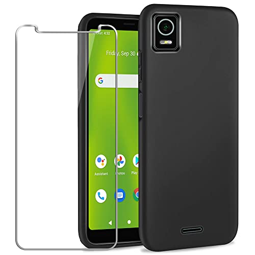 YJROP for Cricket Debut Smart Case with Tempered Glass Screen Protector Slim Full-Body Silicone Bumpers Anti-Scratch Shockproof Protective Phone Case Cover for Cricket Debut Smart 2022(Black)