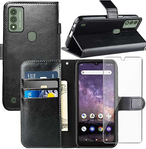 YJROP for Wiko Voix Case, for Wiko Voix Wallet Case, with Screen Protector,PU Leather Wrist Strap Card Slots Shockproof Protective Flip Cover Phone Case for Wiko Voix U616AT, Black