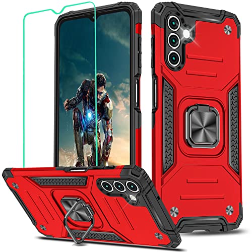 YmhxcY Galaxy A13 5G Phone case,Samsung A13 5G case with HD Screen Protector, Armor Grade Cases with Rotating Holder Kickstand Non-Slip Hybrid Rugged Case for Samsung Galaxy A13 5G-KK Red