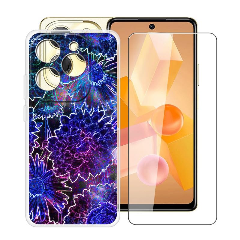 YQINHHME Clear Case for Infinix Hot 40 Pro (6.78") with 1 x Tempered Glass Screen Protector, Slim Soft TPU Shockproof X Anti-Scratch Phone Cover for Infinix Hot 40 Pro - Phantom Starry Sky
