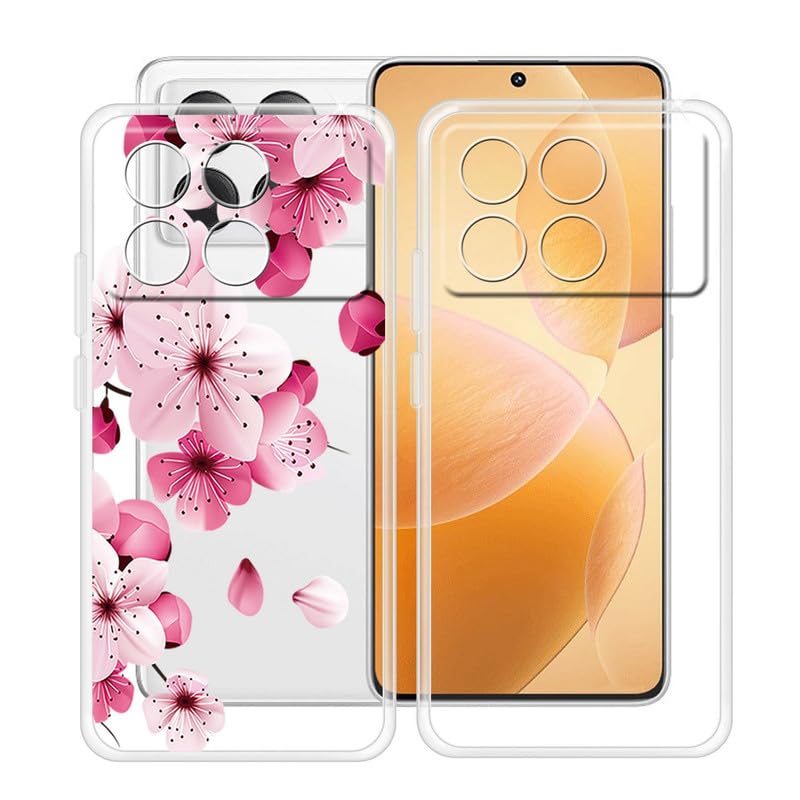 YQINHHME Phone Case for Xiaomi Redmi K70 Pro (6.67"), 2 Pack Ultra-Thin Silicone Shell, [Anti-Yellowing X Shockproof] Soft TPU Clear Cover for Xiaomi Redmi K70 Pro - Clear + Peach Blossom