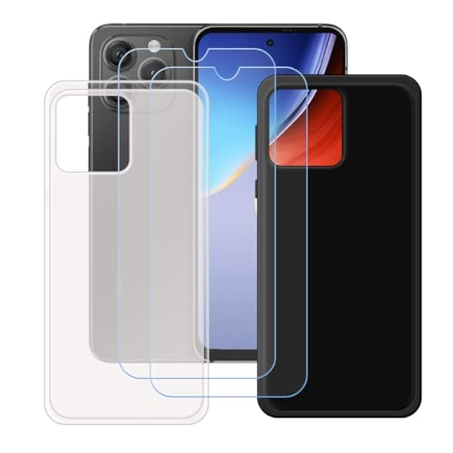 YZKJSZ Case for Blackview A96 Cover + 2 x Screen Protector Tempered Glass Protective Film - Soft Gel Semi-Transparent + Black TPU Silicone Protection Case for Blackview A96 (6.5")
