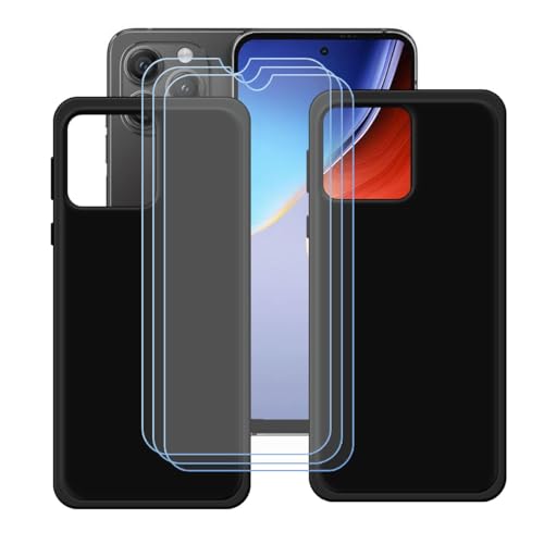 YZKJSZ Case for Blackview A96 Cover + 3 x Screen Protector Tempered Glass Protective Film - [2 Pack] Soft Gel Black TPU Silicone Protection Case for Blackview A96 (6.5")
