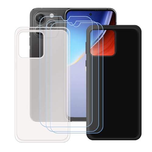 YZKJSZ Case for Blackview A96 Cover + 3 x Screen Protector Tempered Glass Protective Film - Soft Gel Semi-Transparent + Black TPU Silicone Protection Case for Blackview A96 (6.5")