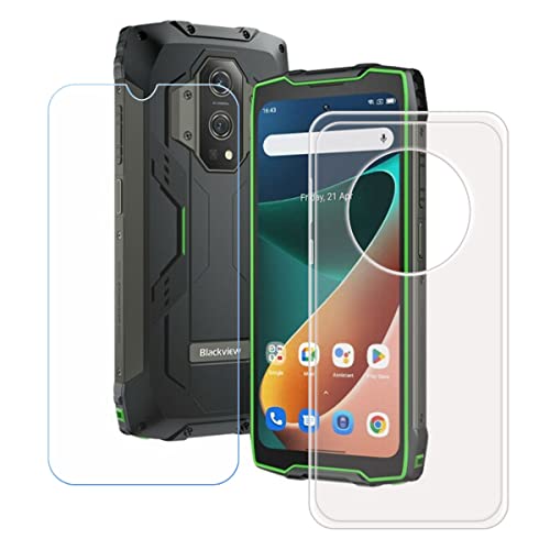 YZKJSZ Case for Blackview BV9300 Pro Cover + Screen Protector Tempered Glass Protective Film - Soft Gel Transparent TPU Silicone Protection Case for Blackview BV9300 Pro (6.7")