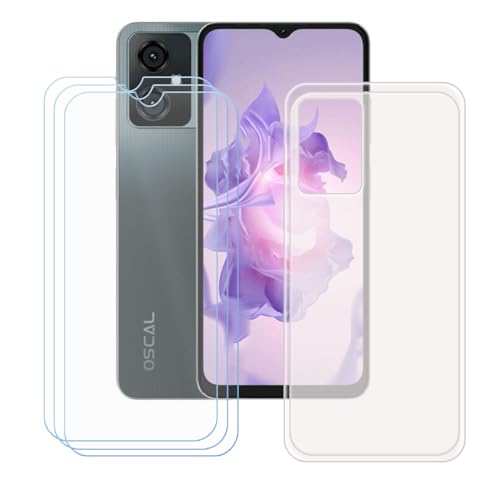 YZKJSZ Case for Blackview Oscal Tiger 10 Cover + 3 x Screen Protector Tempered Glass Protective Film - Soft Gel Translucent TPU Silicone Protection Case for Blackview Oscal Tiger 10 (6.56")