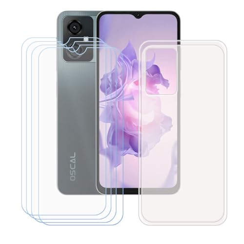 YZKJSZ Case for Blackview Oscal Tiger 10 Cover + 4 x Screen Protector Tempered Glass Protective Film - Soft Gel Translucent TPU Silicone Protection Case for Blackview Oscal Tiger 10 (6.56")