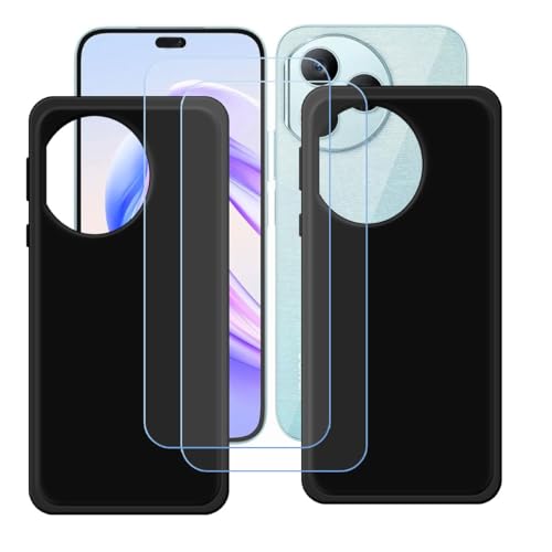 YZKJSZ Case for Honor X50i+ Cover + 2 x Screen Protector Tempered Glass Protective Film - [2 Pack] Soft Gel Black TPU Silicone Protection Case for Honor X50i+ (6.7")