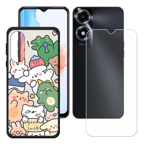 YZKJSZ Case for Oppo A2m Cover + Screen Protector Tempered Glass Protective Film - Soft Gel Black TPU Silicone Protection Case for Oppo A2m (6.56") - KE91