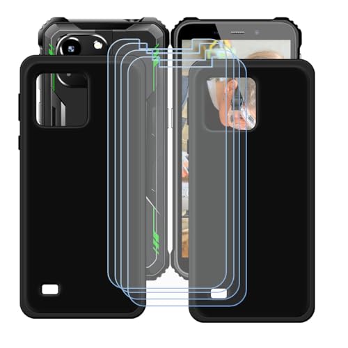YZKJSZ Case for Oukitel WP32 Pro Cover + 4 x Screen Protector Tempered Glass Protective Film - [2 Pack] Soft Gel Black TPU Silicone Protection Case for Oukitel WP32 Pro (5.93")
