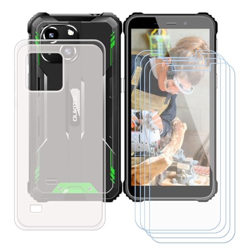 YZKJSZ Case for Oukitel WP32 Pro Cover + 4 x Screen Protector Tempered Glass Protective Film - Soft Gel Translucent TPU Silicone Protection Case for Oukitel WP32 Pro (5.93")