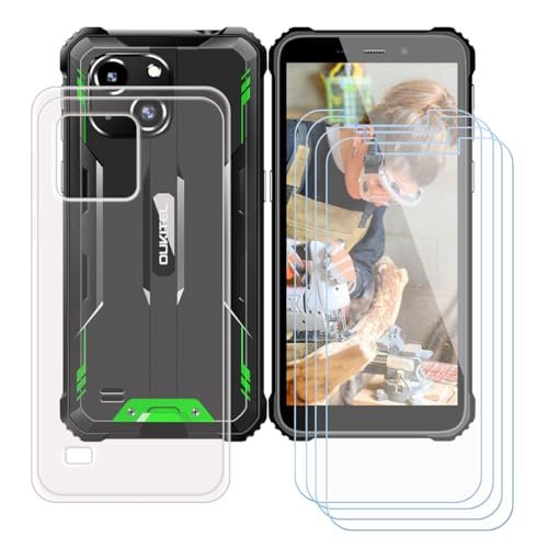 YZKJSZ Case for Oukitel WP32 Pro Cover + 4 x Screen Protector Tempered Glass Protective Film - Soft Gel Transparent TPU Silicone Protection Case for Oukitel WP32 Pro (5.93")