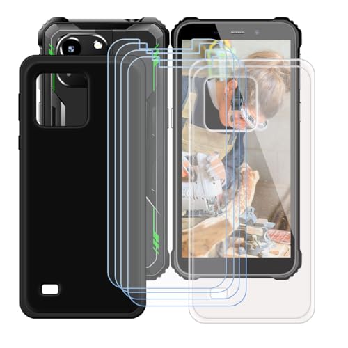 YZKJSZ Case for Oukitel WP32 Pro Cover + 4 x Screen Protector Tempered Glass Protective Film - Soft Gel Transparent + Black TPU Silicone Protection Case for Oukitel WP32 Pro (5.93")