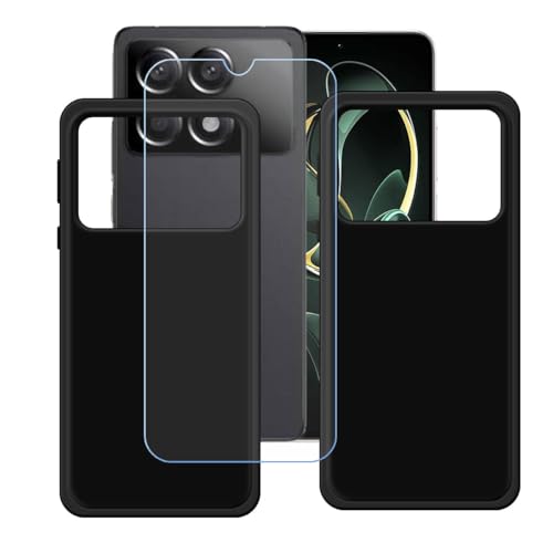 YZKJSZ Case for Redmi K70E Cover + Screen Protector Tempered Glass Protective Film - [2 Pack] Soft Gel Black TPU Silicone Protection Case for Redmi K70E (6.67")