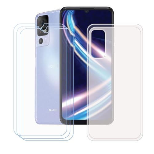 YZKJSZ Case for Sharp Aquos V7 Plus Cover + 3 x Screen Protector Tempered Glass Protective Film - Soft Gel Translucent TPU Silicone Protection Case for Sharp Aquos V7 Plus (6.75")