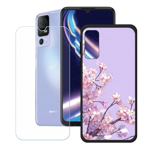 YZKJSZ Case for Sharp Aquos V7 Plus Cover + Screen Protector Tempered Glass Protective Film - Soft Gel Black TPU Silicone Protection Case for Sharp Aquos V7 Plus (6.75") - KE155