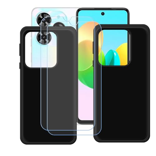 YZKJSZ Case for Tecno Spark 20C Cover + 2 x Screen Protector Tempered Glass Protective Film - [2 Pack] Soft Gel Black TPU Silicone Protection Case for Tecno Spark 20C (6.6")
