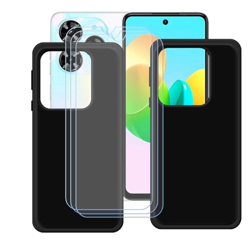 YZKJSZ Case for Tecno Spark 20C Cover + 3 x Screen Protector Tempered Glass Protective Film - [2 Pack] Soft Gel Black TPU Silicone Protection Case for Tecno Spark 20C (6.6")
