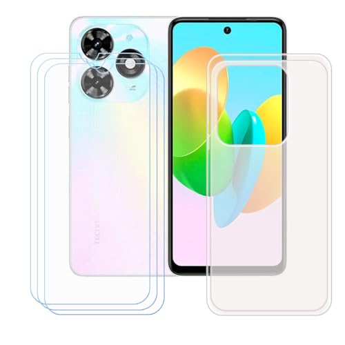 YZKJSZ Case for Tecno Spark 20C Cover + 3 x Screen Protector Tempered Glass Protective Film - Soft Gel Translucent TPU Silicone Protection Case for Tecno Spark 20C (6.6")