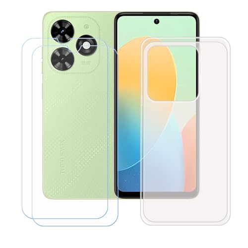YZKJSZ Case for Tecno Spark Go 2024 Cover + 2 x Screen Protector Tempered Glass Protective Film - Soft Gel Translucent TPU Silicone Protection Case for Tecno Spark Go 2024 (6.6")