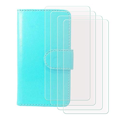 YZKJSZ Wallet Case for OnePlus 12R (6,7") + [4 Pack] Tempered Film Glass Screen Protector Flip PU Leather Case with Credit Card Slots and Stand Protective Cover - Blue