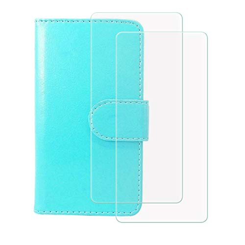 YZKJSZ Wallet Case for Vivo Y36i (6,56") + [2 Pack] Tempered Film Glass Screen Protector Flip PU Leather Case with Credit Card Slots and Stand Protective Cover - Blue