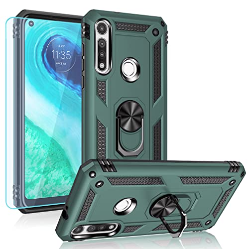 YZOK Compatible with Moto G Power 2020 Case,with HD Screen Protector,[Military Grade] Ring Car Hybrid Hard PC Soft TPU Shockproof Protective Case for Motorola G Power 2020 6.4 Inch (Dark Green)