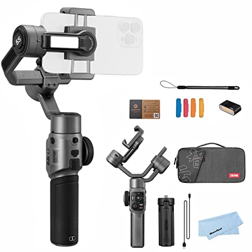 Zhiyun Smooth 5S Combo Gray Gimbal Stabilizer for Smartphone with Magnetic Light for iPhone 14 13 12 11 X 8 Pro Max Plus Android YouTube Tiktok Vlogging, Zhiyun Smooth 5 Phone Gimbal Upgraded Version
