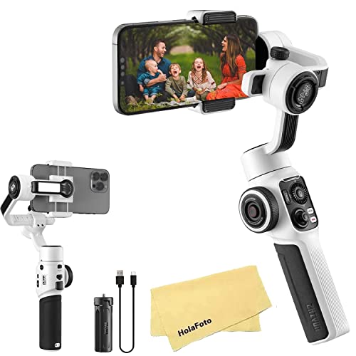 Zhiyun Smooth 5S Zhiyun Smooth 5 Upgrade Gimbal Stabilizer for Smartphone 3-Axis Phone Gimbal for iPhone 14 13 12 11 Pro Max SE2 XS XR X 8 Plus Android Cell Phone Vlogging YouTube TikTok Video(White)
