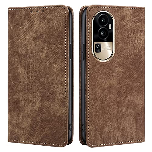 ZHOUDSAEIFD Leather Wallet Phone Case Compatible with Oppo A2 Pro 5G, Magnetic Flip Book PU Shockproof Wallet Protective Cover Case with Card Holder & Stand Function - Brown