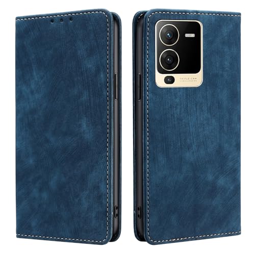 ZHOUDSAEIFD Leather Wallet Phone Case Compatible with Vivo Y100 5G, Magnetic Flip Book PU Shockproof Wallet Protective Cover Case with Card Holder & Stand Function - Blue