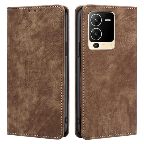 ZHOUDSAEIFD Leather Wallet Phone Case Compatible with Vivo Y200 5G/V29e 5G, Magnetic Flip Book PU Shockproof Wallet Protective Cover Case with Card Holder & Stand Function - Brown