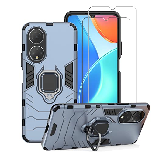 ZMONE Phone Case for Honor X7 Case with Glass Screen Protector [2 Pack] Heavy Duty Dual Layer Military Grade Shockproof Protective Cover with Magnetic Ring Kickstand - Blue