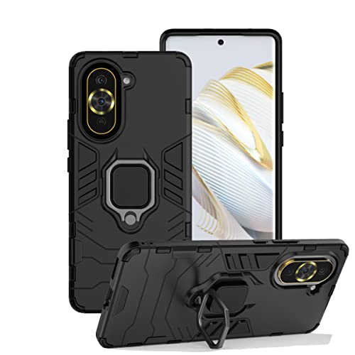 ZMONE Phone Case for Huawei Nova 10 Case Heavy Duty Dual Layer Military Grade Shockproof Protective Cover with Magnetic Ring Kickstand - Black