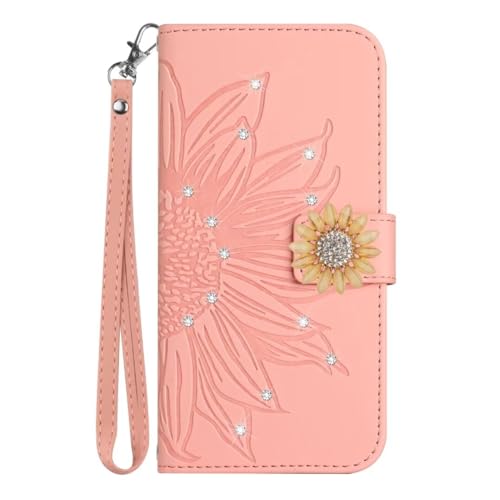 ZXL Case for Infinix Hot 10i Wallet Case Flower Crystal Glitter Bling with Card Holder Stand Leather Flip Wallet Protective Phone Case Rose Gold