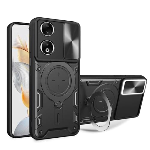 Case for Honor X5 Plus 4G,Military Flashing [Built-in Kickstand] Magnetic Rotate Ring Holder Heavy Duty TPU+PC Shockproof Protect Phone Case for Huawei Honor X5 Plus 4G (Black)