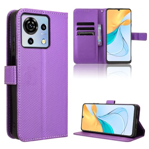 Elubugod Compatible with ZTE Blade V50 Vita 4G Leather Case Cover,PU Leather flip Cover Compatible with ZTE Blade V50 Vita 4G Case Cover Purple