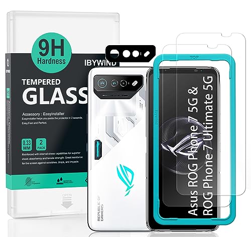 Ibywind Protector de pantalla para Asus ROG Phone 7 5G/ROG Phone 7 Ultimate 5G 6.7", 2 unidades+1 protector de lente de cámara, vidrio templado 9H, HD, resistente a arañazos, sin burbujas