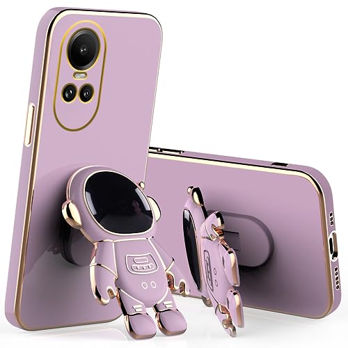 Jancyu Compatible with Oppo Reno 10 Case Silicone with Cute Astronaut Kickstand, Shockproof Oppo Reno 10 Pro Phone Case with Screen Protector for Women/Men Cover (Light Purple)