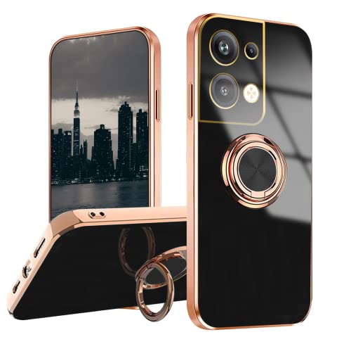 Jancyu Compatible with Oppo Reno 8 Pro 5G Case, Phone Cases for Oppo Reno 8 Pro Plus with Ring Holder, 360 Degrees Protective Silicone Magnetic Car Holder (Black)