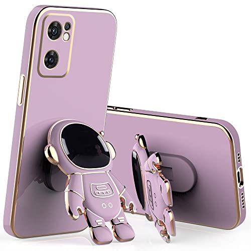 Jancyu for Oppo Find X5 Lite Case Silicone with Astronaut Kickstand, Shockproof Phone Case for Oppo Reno 7 5G with Cute Loopy Cover for Women with Design (Purple)