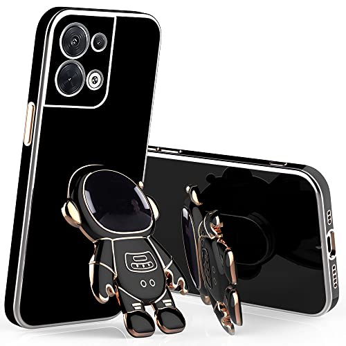 Jancyu for Oppo Reno 8 Pro 5G Case Silicone with Astronaut Kickstand, Shockproof Phone Case for Oppo Reno 8 Pro Plus 5G with Cute Loopy Cover for Women with Design (Black)
